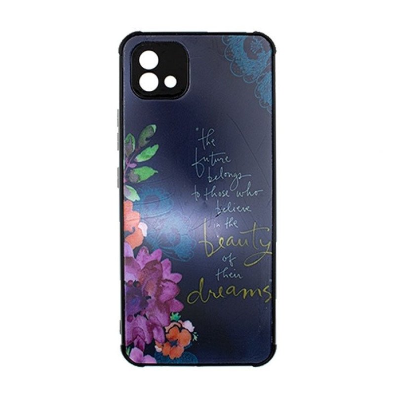 Θήκη Πλάτης Σιλικόνης για Realme C11 2021  - Χρώμα: Ναυτικό Μπλε με Λουλουδάκια