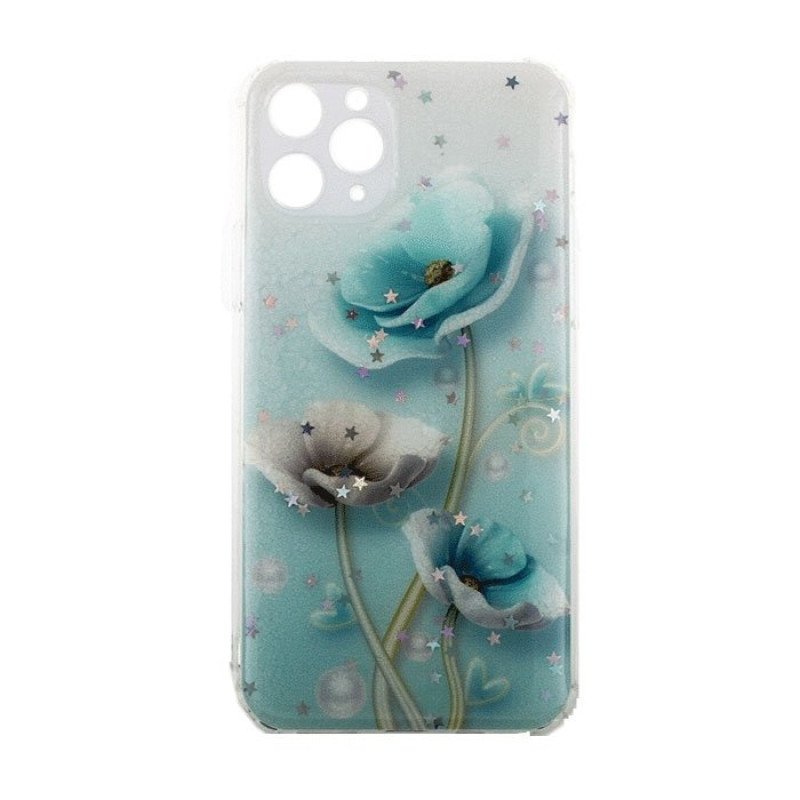 Θήκη Πλάτης Σιλικόνης για Apple iPhone 11 Pro - Σχέδιο: Μπλέ Λουλούδια B69MVYN4M4