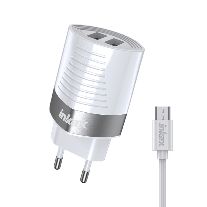 Inkax Φορτιστής με 2 Θύρες USB-A και Καλώδιο micro USB (CD-79) - Χρώμα: Λευκό