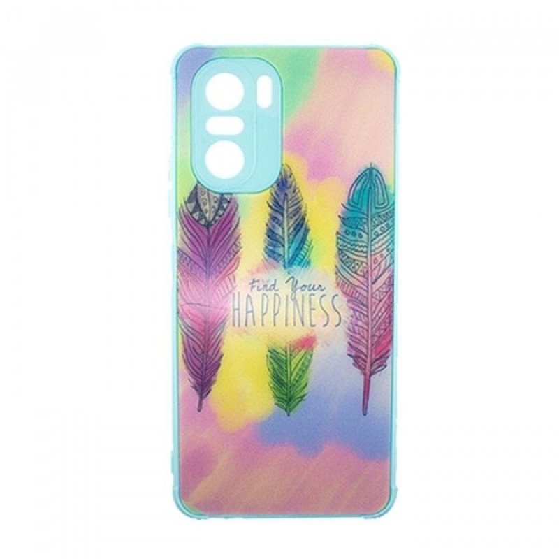 Θήκη Πλάτης Σιλικόνης για Xiaomi Poco F3 - Χρώμα: Γαλάζιο με Φτέρα