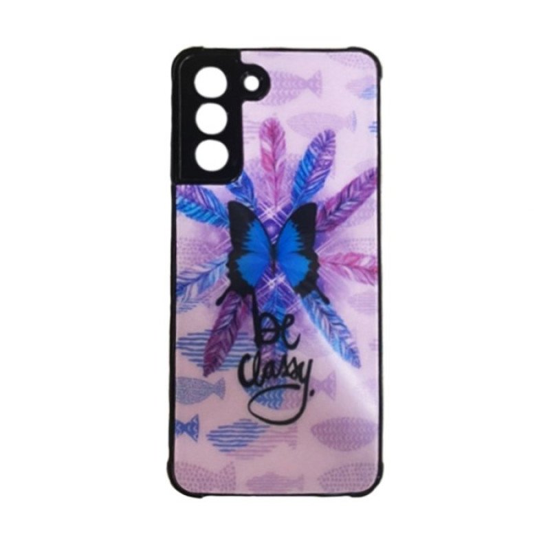 Θήκη Πλάτης Σιλικόνης για Samsung Galaxy S21 - Χρώμα: Μωβ με Πεταλούδα