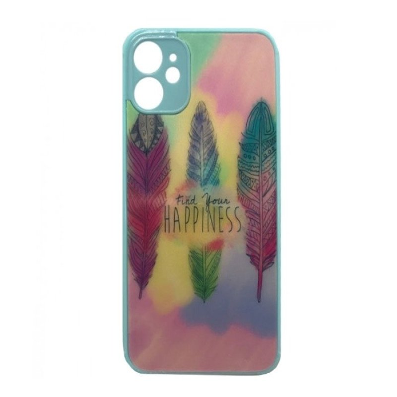 Θήκη Πλάτης Σιλικόνης για Iphone 11 - Χρώμα: Γαλάζιο Με Φτέρα