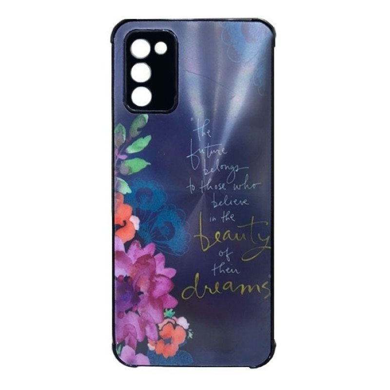 Θήκη Πλάτης Σιλικόνης για Samsung Galaxy A03S - Χρώμα: Ναυτικό Μπλε Με Λουλουδάκια