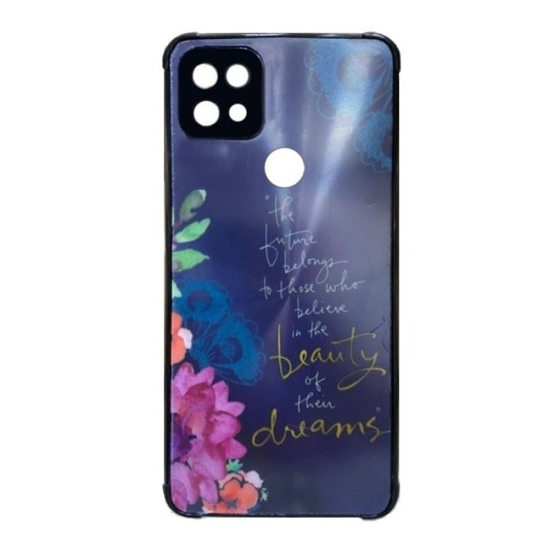 Θήκη Πλάτης Σιλικόνης για REALME C21 - Χρώμα: Ναυτικό Μπλε Με Λουλουδάκια