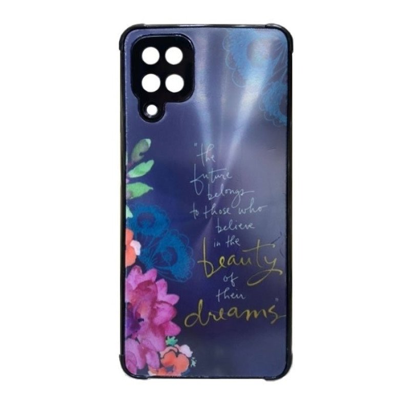 Θήκη Πλάτης Σιλικόνης για Samsung Galaxy A12 - Χρώμα: Ναυτικό Μπλε Με Λουλουδάκια