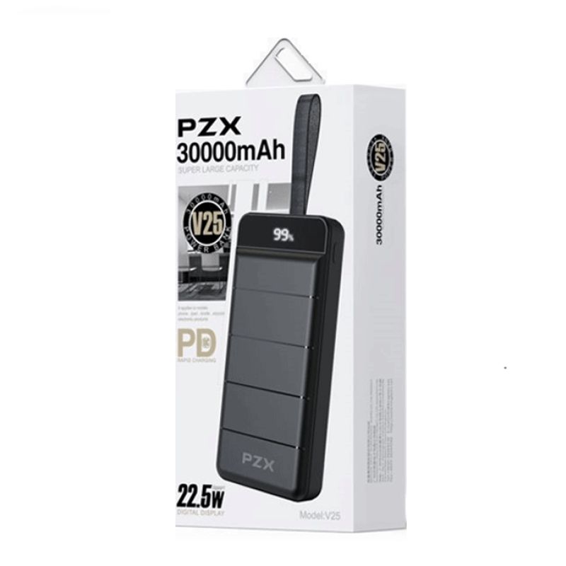 PZX V25 Power Bank 30000 MAh με 3 Θύρες USB 1 Θύρα Type-C 1 Θύρα micro-usb και 1 Θύρα Lightning - Χρώμα: Μαύρο