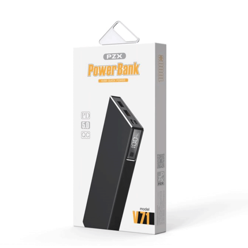 PZX V71 Power Bank TYPE C / USB Input /Outputs PD20W 10.000mah - Χρώμα: Μαύρο