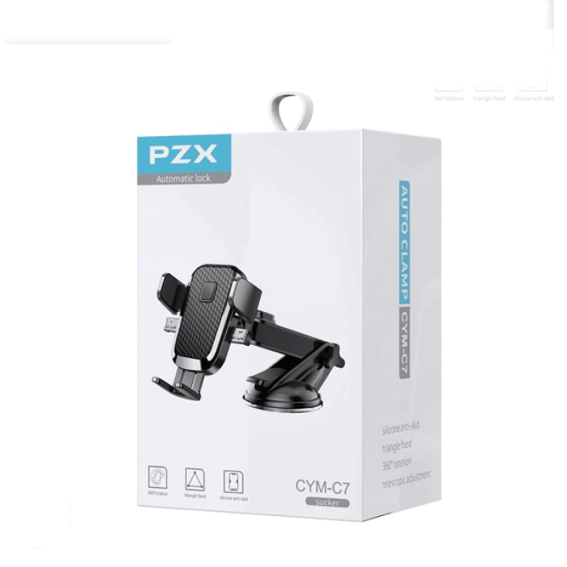 PZX CYM-C7 Βάση Κινητού Αυτοκινήτου με Ρυθμιζόμενα Άγκιστρα - Χρώμα: Μαύρο