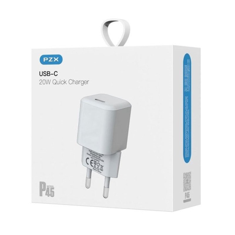PZX P45 PD Fast Charging Φορτιστής SmartPhone με 1 θύρα Type-C 20W - Χρώμα: Λευκό