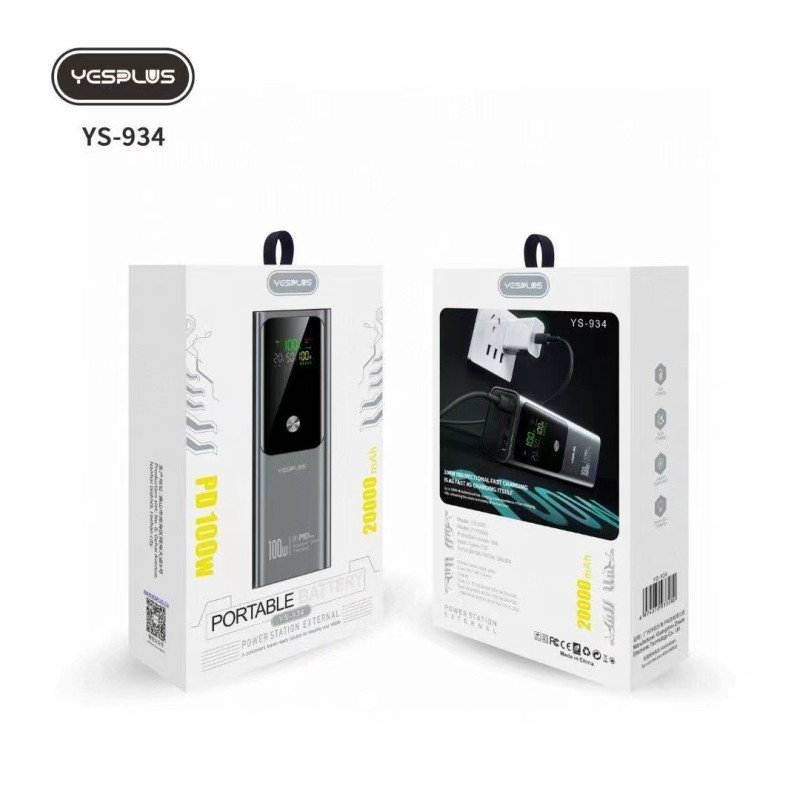 YESPLUS YS-934 PD 100W LED ΟΘΟΝΗ ΓΡΗΓΟΡΗ ΦΟΡΤΙΣΗ ΕΛΑΦΡΗ POWERBANK - 20000mAh - ΜΑΥΡΟ