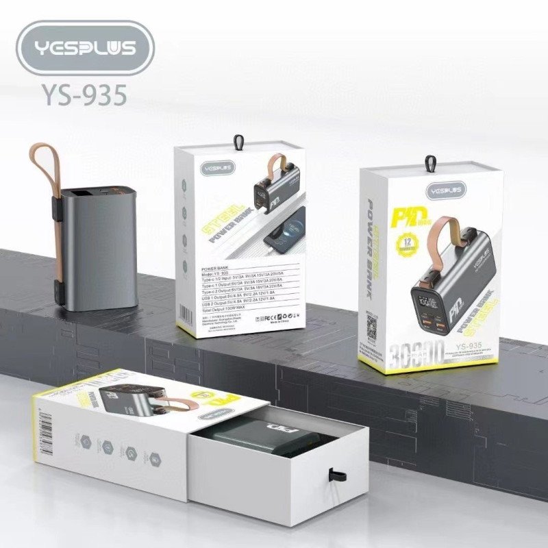 YESPLUS YS-935  PD 100W LED ΟΘΟΝΗ ΓΡΗΓΟΡΗ ΦΟΡΤΙΣΗ ΕΛΑΦΡΗ POWERBANK - 30000mAh - ΜΑΥΡΟ