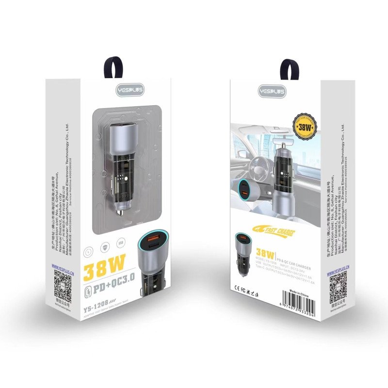 YESPLUS YS-1208 QC3.0 PD 38W ΔΙΠΛΟ USB ΓΡΗΓΟΡΗ ΦΟΡΤΙΣΤΗΣ ΑΥΤΟΚΙΝΗΤΟΥ - ΑΣΗΜΙ
