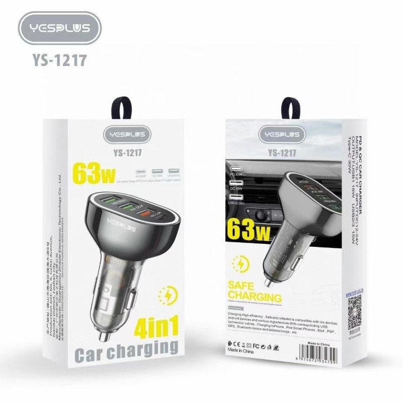 YESPLUS YS-1217 63W QUICK CHARGE 4X USB ΓΡΗΓΟΡΗ ΦΟΡΤΙΣΤΗΣ ΑΥΤΟΚΙΝΗΤΟΥ - ΜΑΥΡΟ