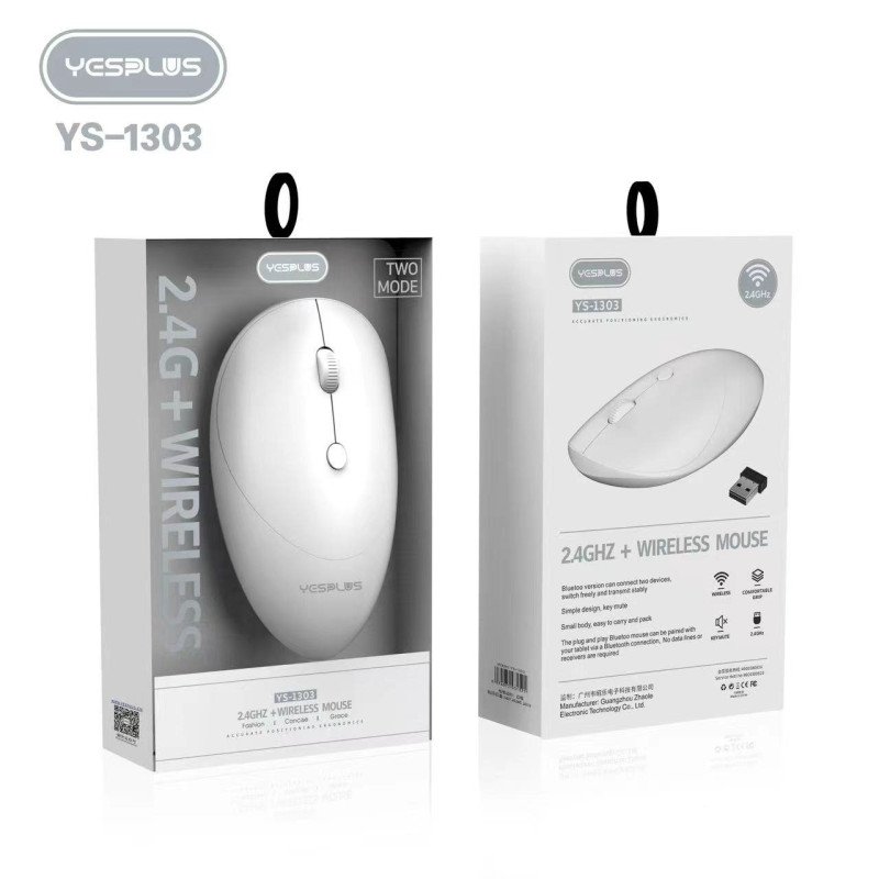 YESPLUS YS-1303 Bluetooth And 2.4G Wireless διπλής λειτουργίας Ποντίκι  - Λευκό