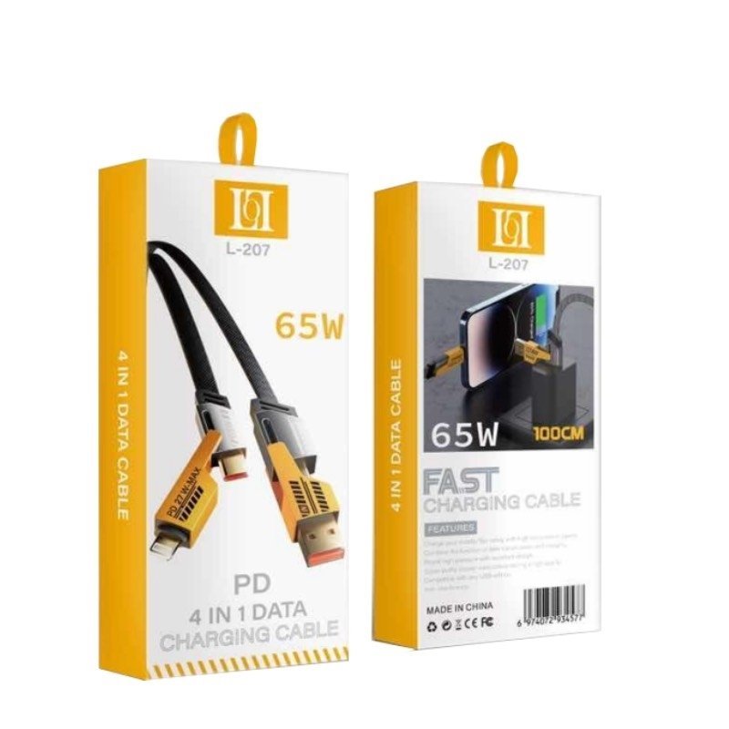 LOL L207 PD 65W 4-in-1 Καλώδιο Φόρτισης και Μεταφοράς Δεδομένων  Male USB Lightning/USB Type-C Σε Female USB Type-A/USB Type-C - Κίτρινο
