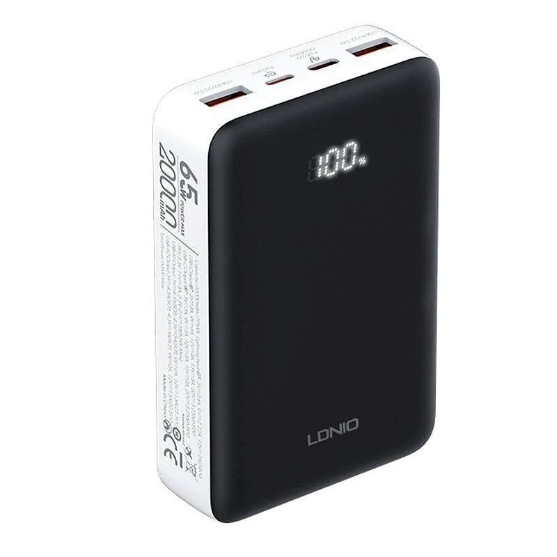 LDNIO  PQ27 65W 20000mAh Ψηφιακή οθόνη Γρήγορη Φόρτιση Τροφοδοτικό με 2 εισόδους και 3 εξόδους  - Μαύρο