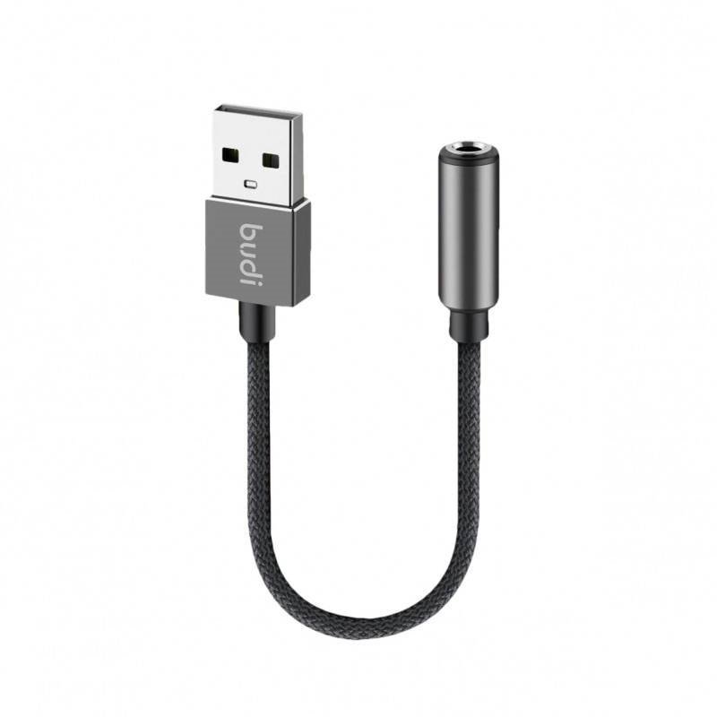 Budi DC106B - Καλώδιο AUX USB-A έως 3,5mm Jack 11cm - Μαύρο