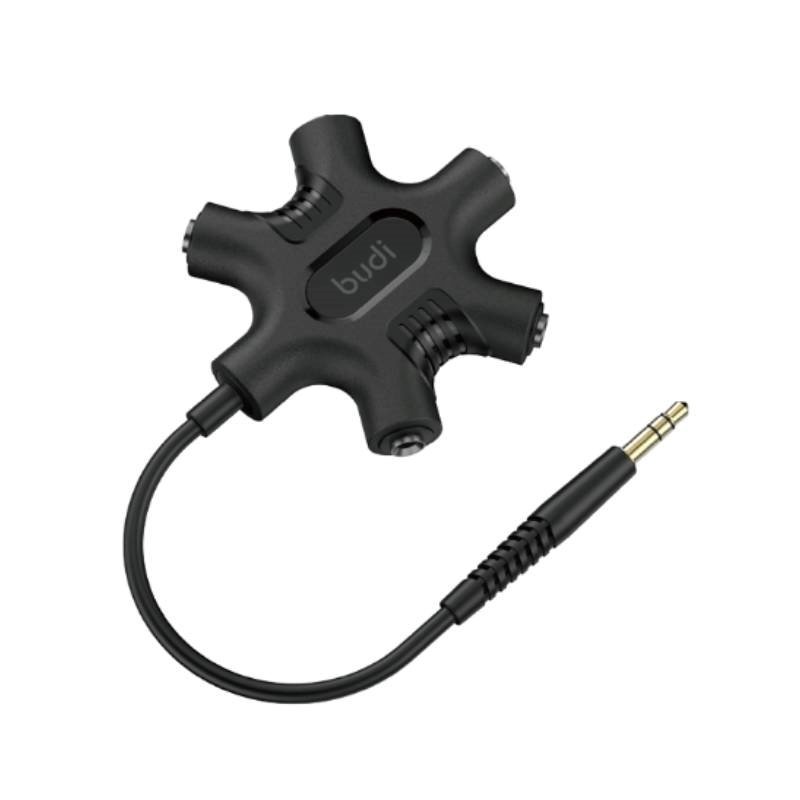 Budi DC123B 5in1 Καλώδιο 1x 3.5mm male - 5x 3.5mm female 0.2m - Μαύρο