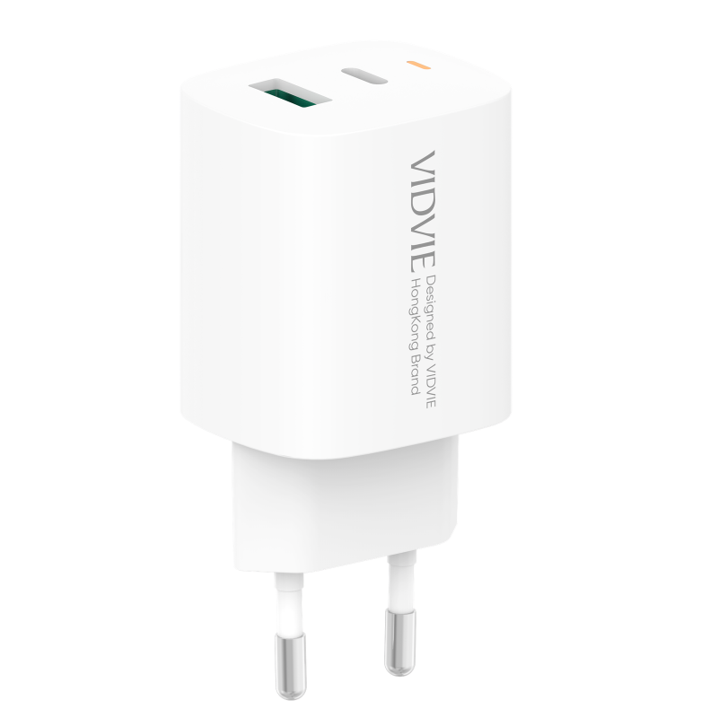 Vidvie PLE248 PD 20W Φορτιστής με 1 Θύρες USB-A και 1 Θύρες USB-C και Καλώδιο Lightning - Λευκό