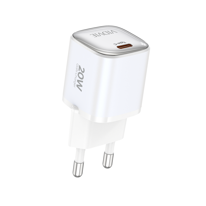 Vidvie PLE256 PD 20W Φορτιστής GaN με 1 Θύρες USB-C και Καλώδιο Type-C Σε Type-C - Λευκό