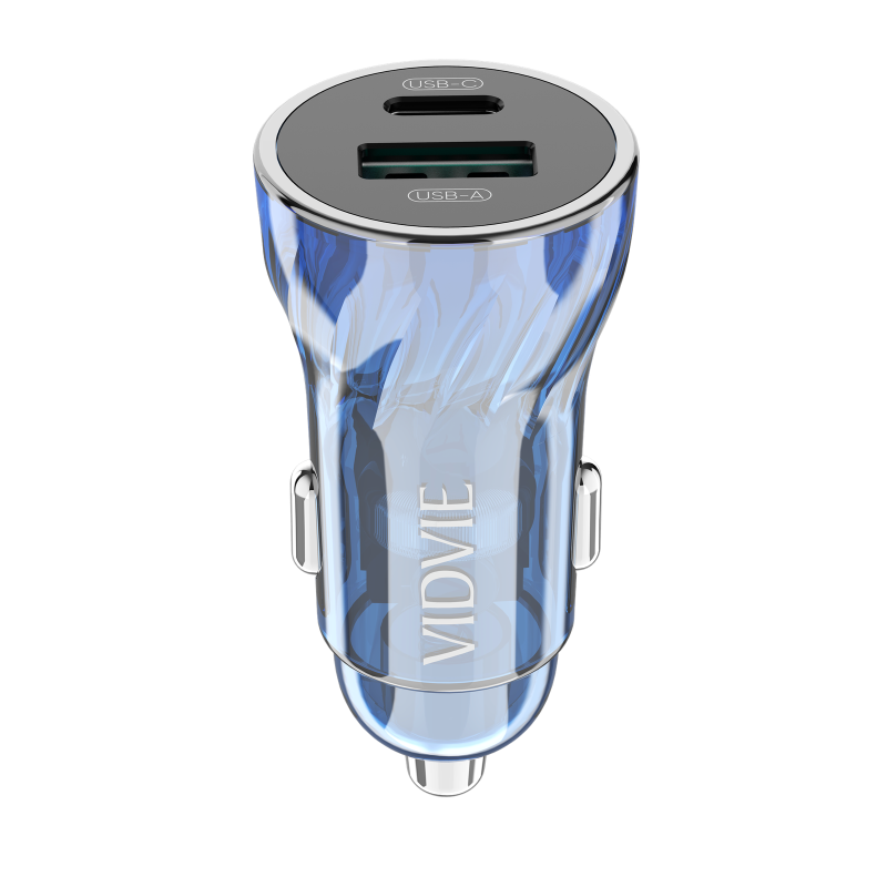 Vidvie CC531 Φορτιστής Αυτοκινήτου με 30W Θύρα USB-A Και 18W Θύρα USB Type-C με καλώδιο Type-C - Μπλε