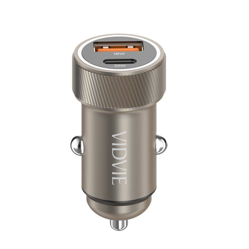 Vidvie CC542 Φορτιστής Αυτοκινήτου με 18W Θύρα USB-A Και 30W 2x Θύρες USB Type-C με 27W καλώδιο Type-C Σε Lightning - Χρυσό