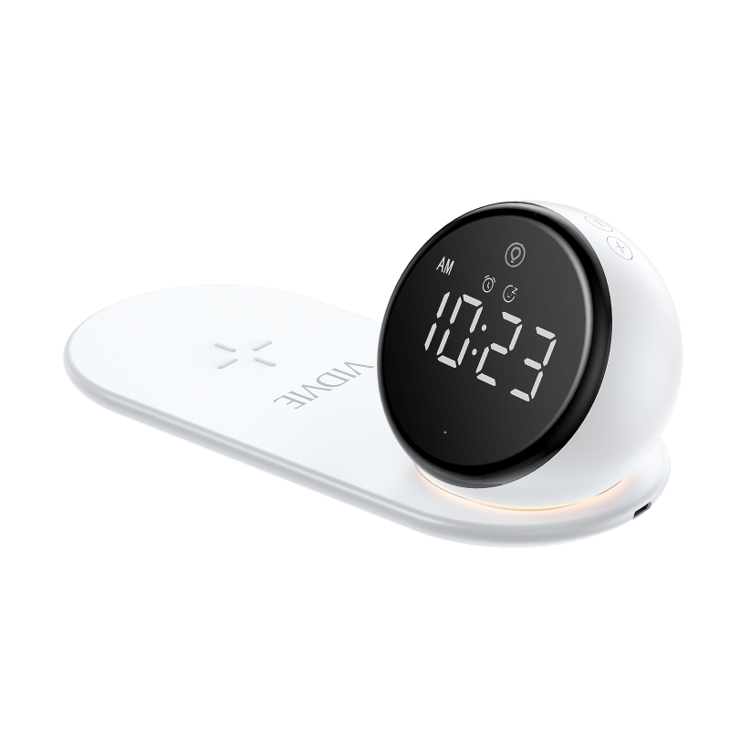 Vidvie WLC1415 15W Επιτραπέζιο Ψηφιακό Ρολόι με Ξυπνητήρι, Ραδιόφωνο και Ασύρματη Φόρτιση - Λευκό