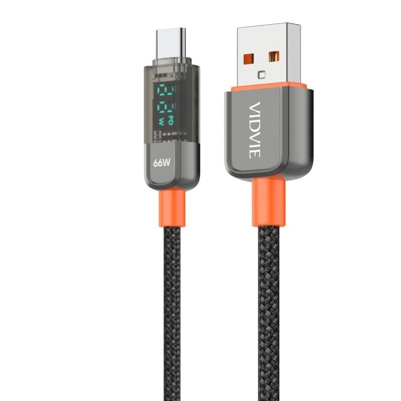 Vidvie CB4035T Καλώδιο Φόρτισης και Μεταφοράς Δεδομένων 66W USB Type-A Σε USB Type-C με οθόνη LED - Χρώμα: Μάυρο