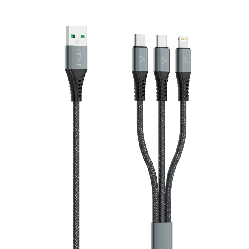 Vidvie CB4022 3 Σε1 Καλώδιο Φόρτισης και Μεταφοράς Δεδομένων USB Type-A Σε USB Type-C/USB Lightning/USB Micro Lenght 1.2M - Χρώμα: Μάυρο