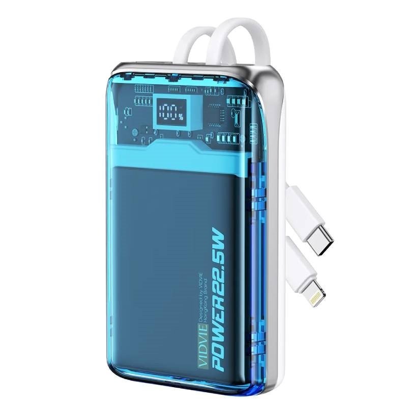Vidvie PB794 Power Bank 20000mAh 20W Θύρεα USB-A Και Θύρεα USB-Type-C με Καλωδιο Type-C  Και Lightning - Μπλε