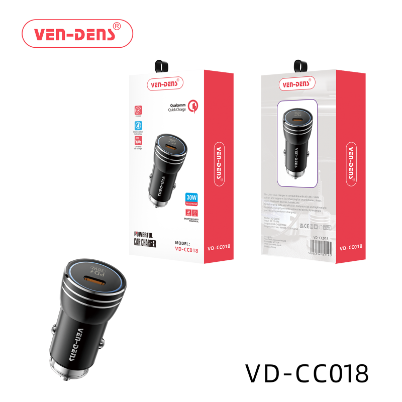 VEN-DENS VD-CC018 Φορτιστής Αυτοκινήτου με Θύρα USB Type-C PD30W - Μάυρο
