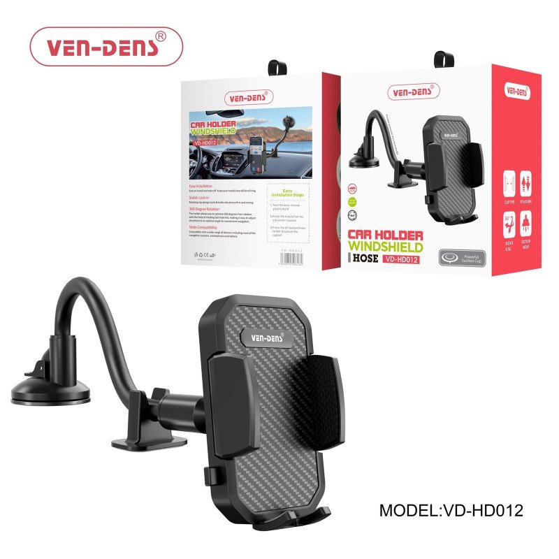 VEN-DENS VD-HD012 Βάση Κινητού Αυτοκινήτου με Ρυθμιζόμενα Άγκιστρα - Μάυρο
