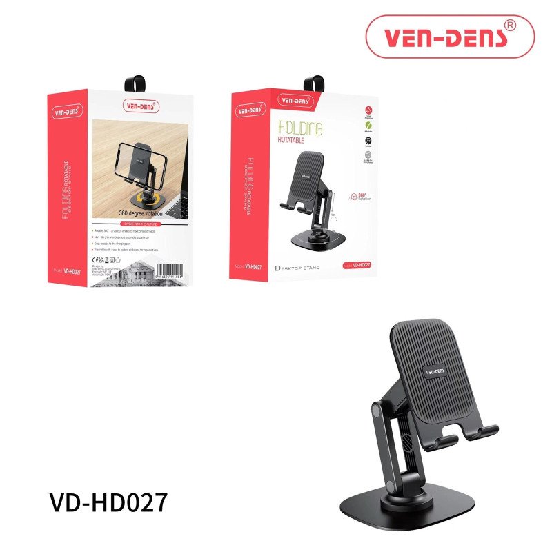 VEN-DENS VD-HD027 Αναδιπλούμενη επιτραπέζια βάση Γραφείου Για Κινήτα και Tablet - Μάυρο