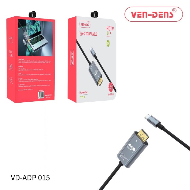 VEN-DENS ADP015 Καλώδιο USB-C σε Display Port 8K/60Hz UHD (2M) - Μάυρο