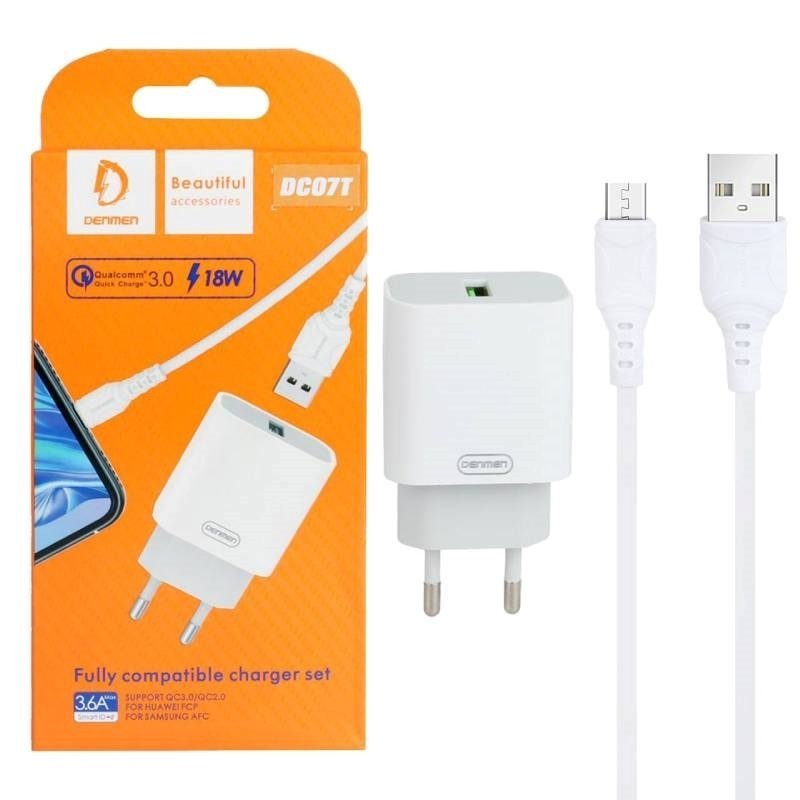 Vdenmenv DC07T Φορτιστής Θύρα USB-A με Καλώδιο Type-C Γρήγορη φόρτιση QC3.0 - Λευκό