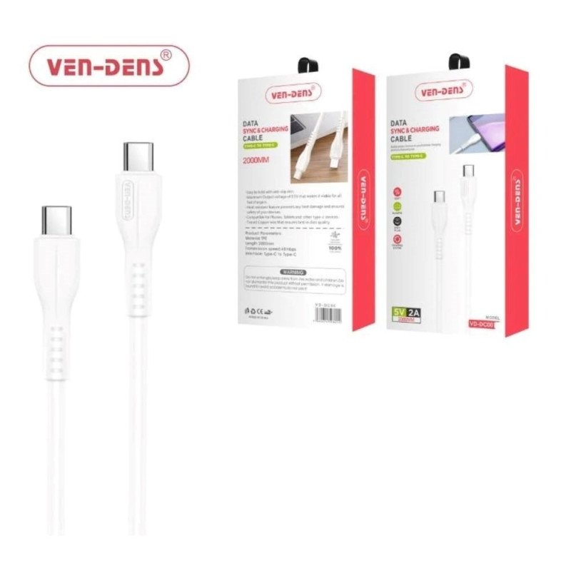 VEN-DENS VD-DCD06 Καλώδιο Φόρτισης και Μεταφοράς Δεδομένων USB-C σε USB-C (2m) - Χρώμα: Λέυκο