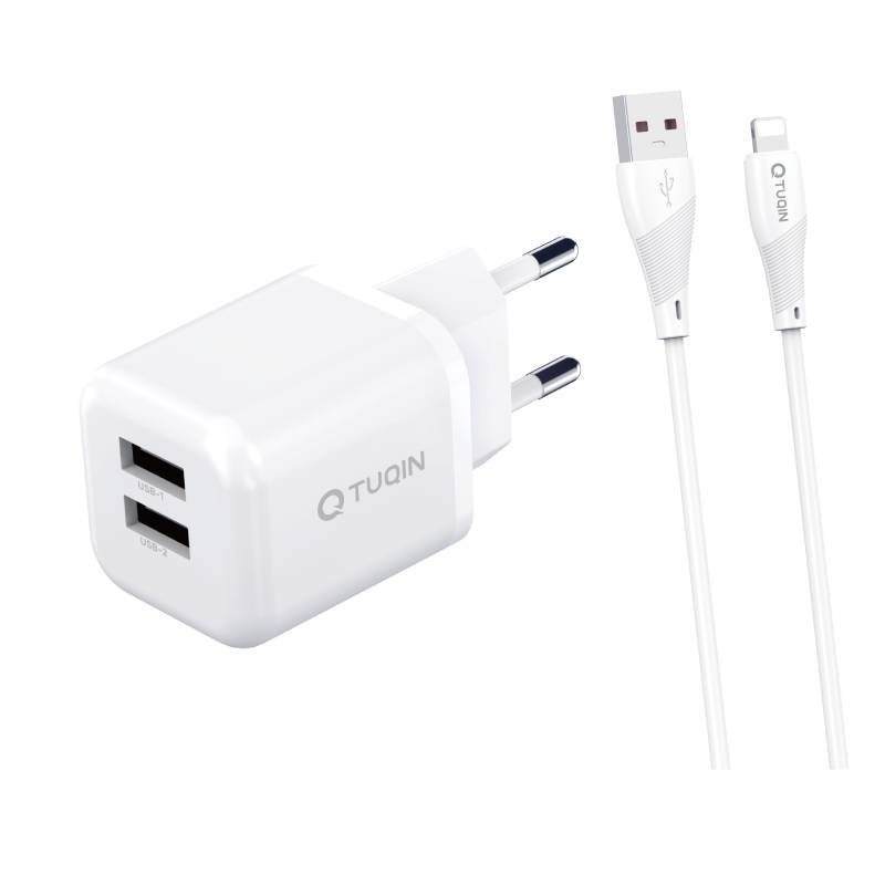 TUQIN QE47i Φορτιστής με 2X Θύρες USB-A Και Καλώδιο Lightning - Λευκό