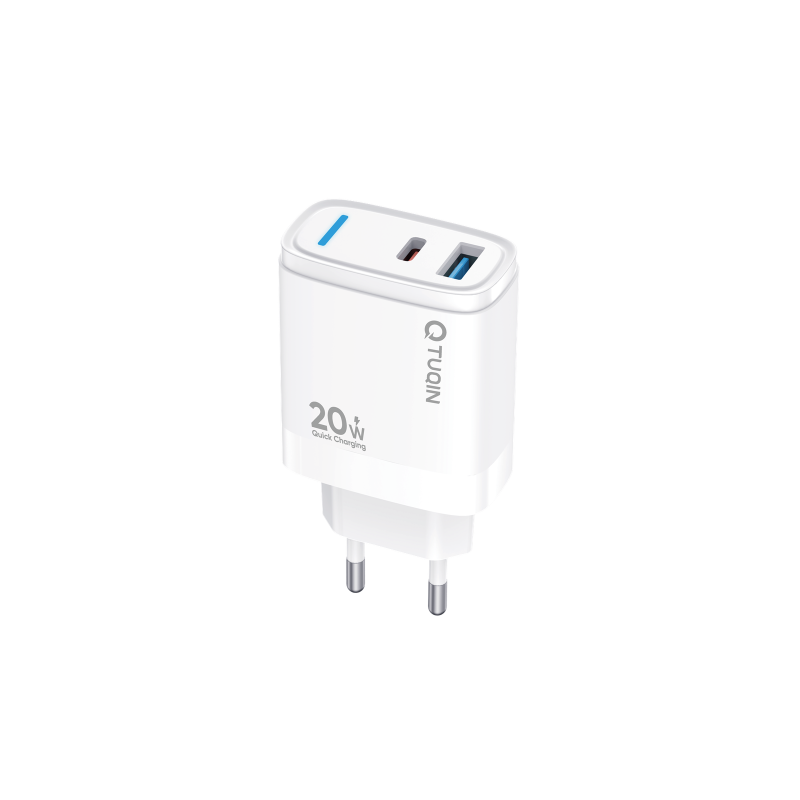 TUQIN QE54i 20W Φορτιστής με Γρήγορη Φόρτιση με 1xΘύρα USB-A Και 1xΘύρα USB-C με Καλώδιο Type-C Σε Lightning - Λευκό