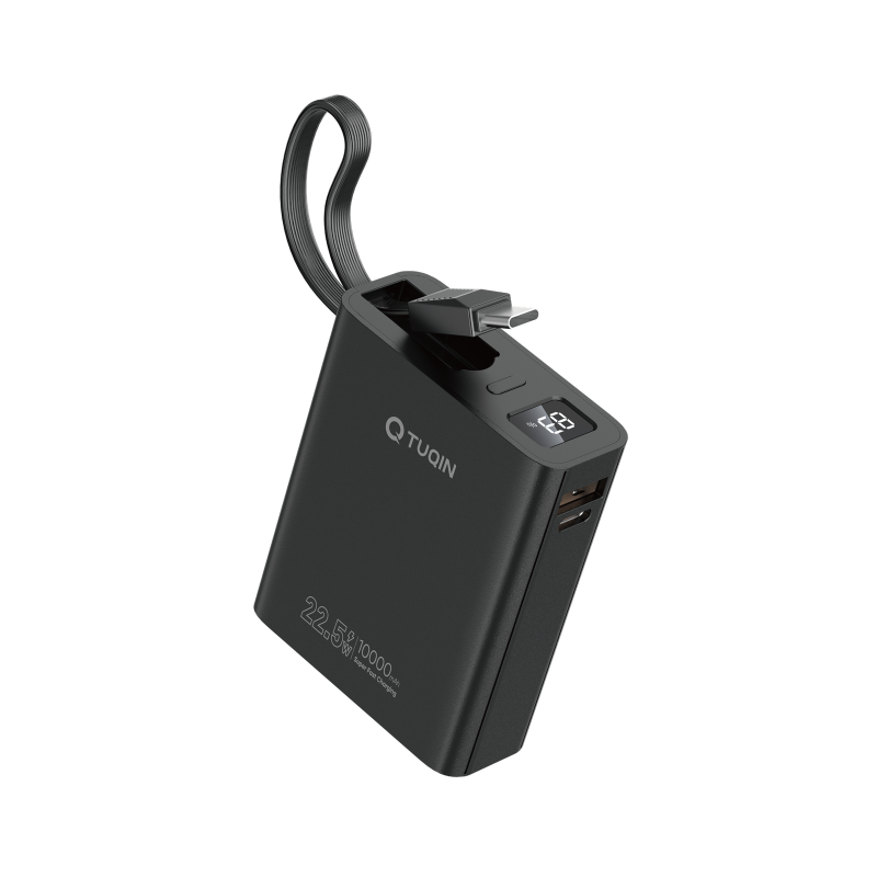 TUQIN QP22 Power Bank 10000mAh 22.5W με Γρήγορη Φόρτιση με μία Θύρα USB-A και μία Θύρα Type-C  και καλωδιο Type-C - Μάυρο