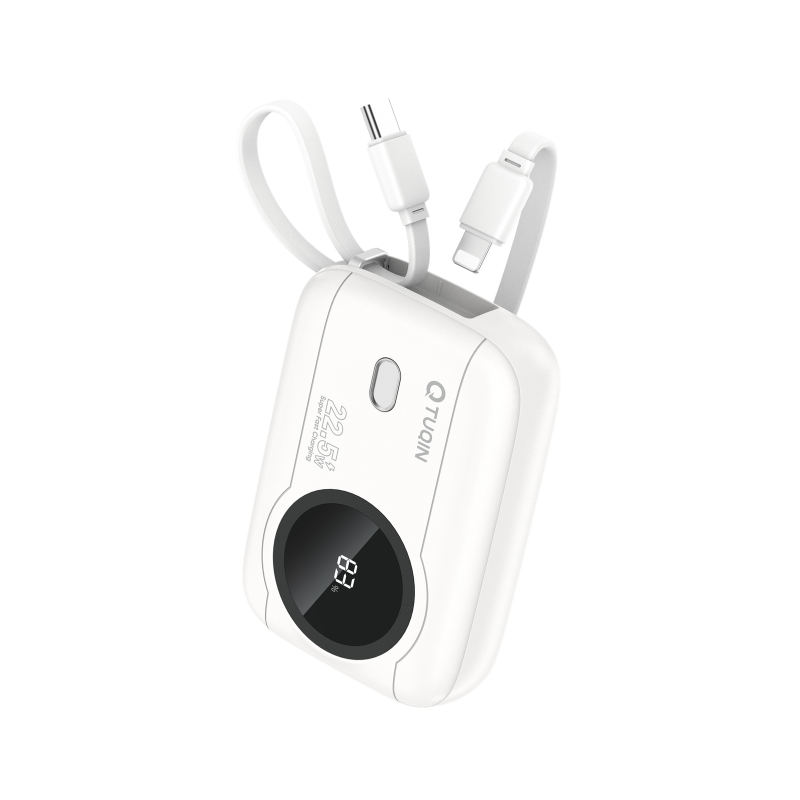 TUQIN QP23 Power Bank 10000mAh 22.5W με Γρήγορη Φόρτιση με 2 καλωδια Type-C Και Lightning - Λέυκο