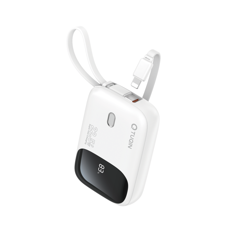 TUQIN QP24 Power Bank 10000mAh 22.5W με Γρήγορη Φόρτιση με 2 καλωδια Type-C Και Lightning - Λέυκο