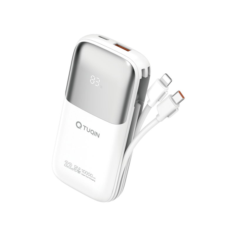 TUQIN QP27 Power Bank 10000mAh 22.5W με Γρήγορη Φόρτιση με 2 Θύρες και καλωδιο Type-C Και Lightning - Λέυκο
