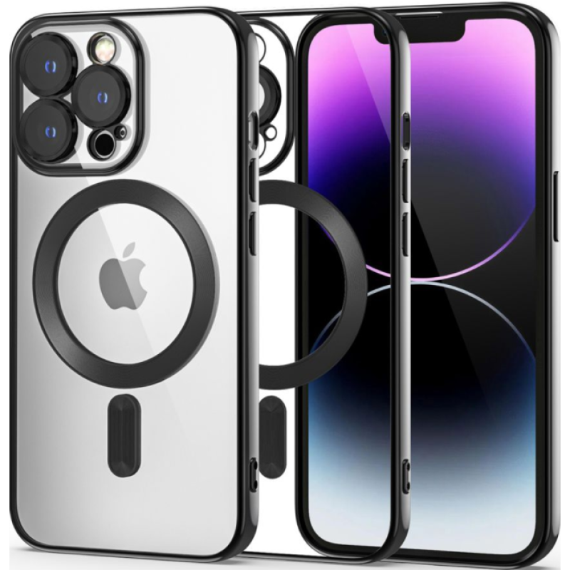 Θήκη Σιλικόνης Magsafe Με Τζαμάκι κάμερας και Χρωματιστό Πλαίσιο για Apple iPhone 13 Pro Max - Χρώμα: Μαύρο