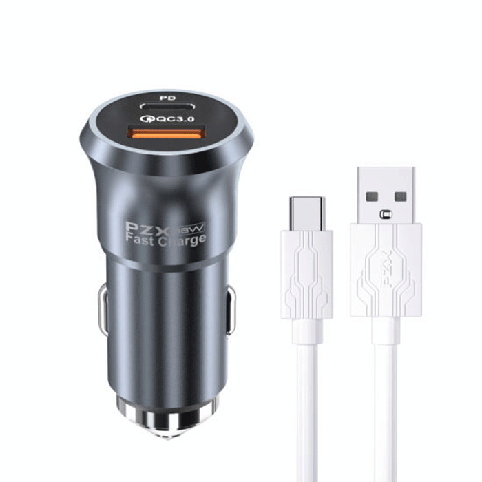PZX Φορτιστής για Αυτοκίνητο με θύρα USB και Καλώδιο Type-C (C960) 38W Max - Χρώμα: Μαύρο