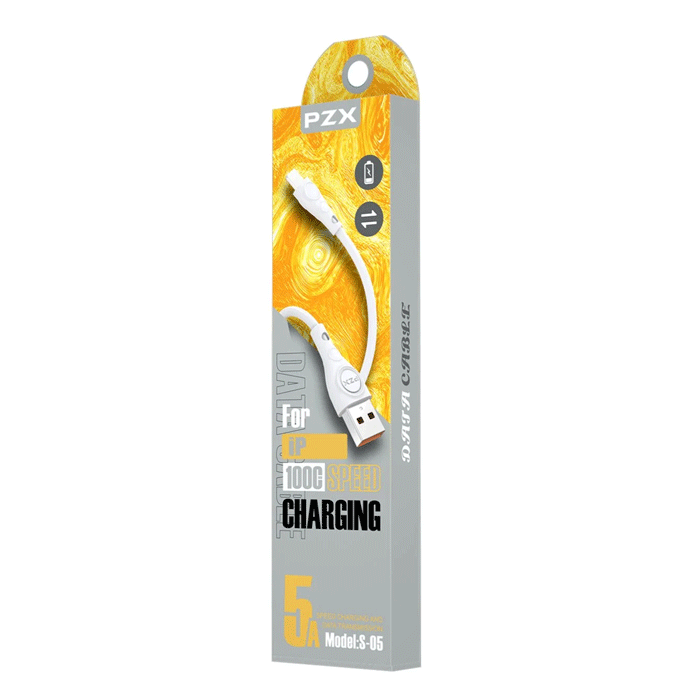 PZX S-05 Fast Charging Cable 5A USB To Lightning 1m Data Cable / Καλώδιο Φόρτισης και Μεταφοράς Δεδομένων - Χρώμα: Λευκό