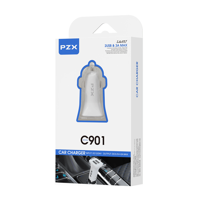 PZX Car Charger C901 2 USB Ports Φορτιστής Αυτοκινήτου με Δύο Θύρες USB 3A - Χρώμα: Λευκό